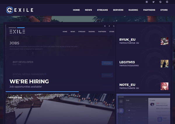 Exile Gaming guild website design preview
