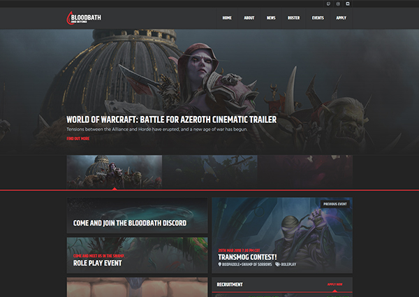 Bloodbath and Beyond guild website design preview