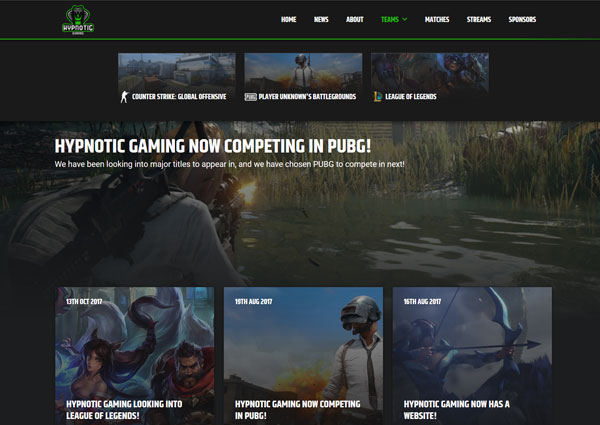 Hypnotic Gaming esports website design preview